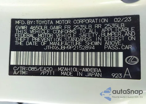 2023 Lexus Ux 250H from USA, damaged, VIN JTHX6JBH9P2152894